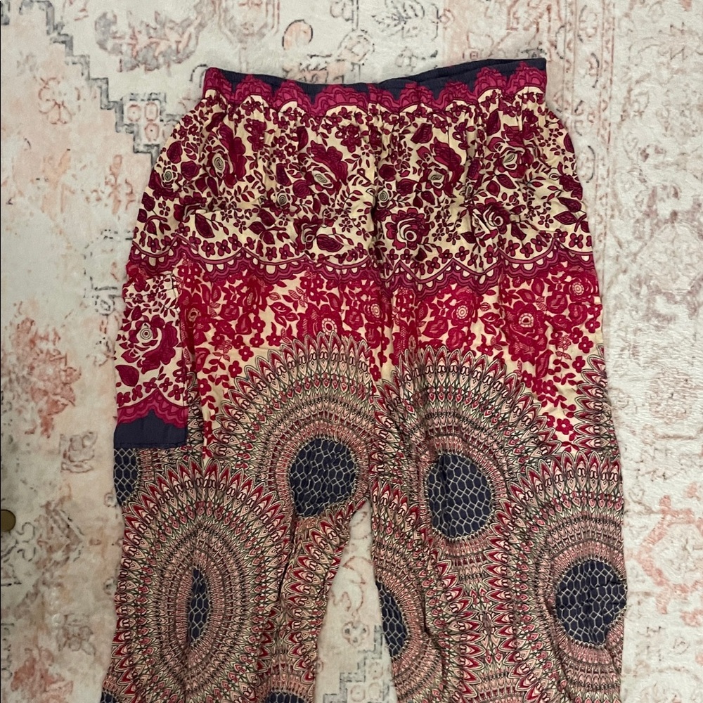 Bohemian Red and Cream Patterned Joggers Yoga